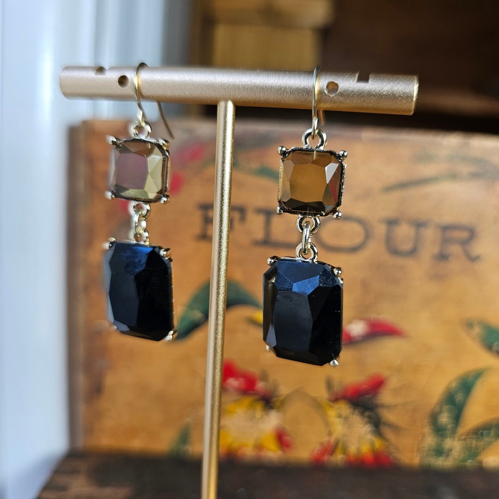 Black Gold Dangle Earrings Women OS Drop Emerald Cut Gemstone